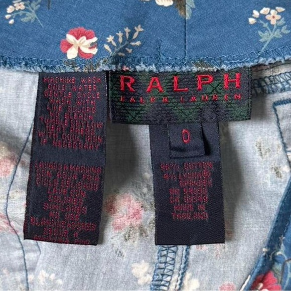 RARE Vintage 90s Ralph Lauren Mini Skirt 0 Cotton Blue Floral Plaid Tartan Label - Picture 1 of 7